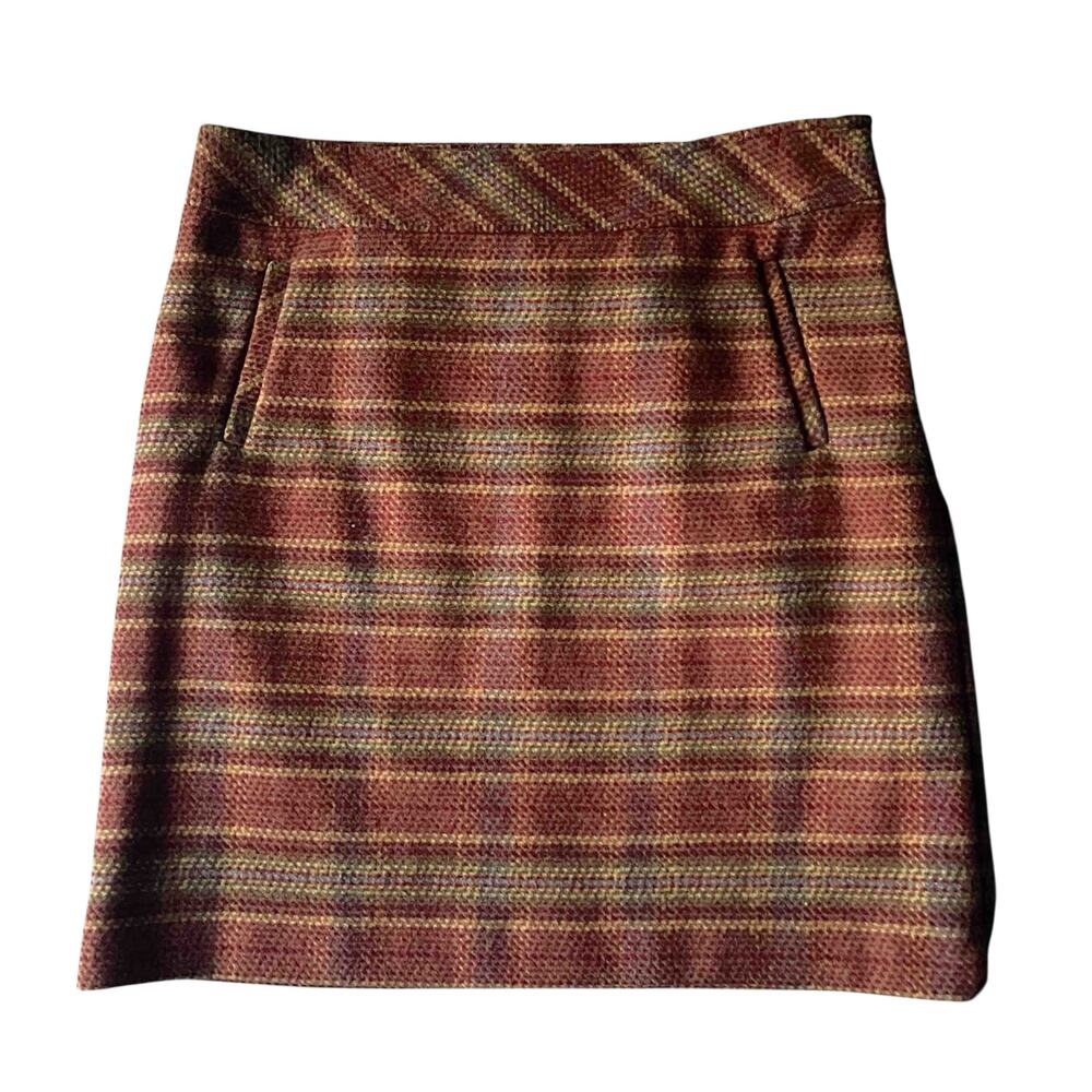NWT Talbots Womens Lined A-Line Pencil Skirt Red Green Stripe Wool Blend Size 10